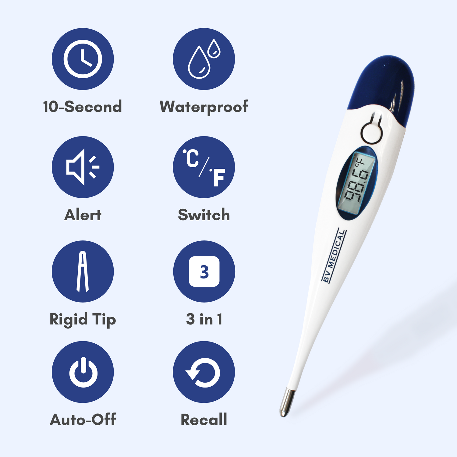 BV Medical Digital Thermometer with 100 Probe Covers