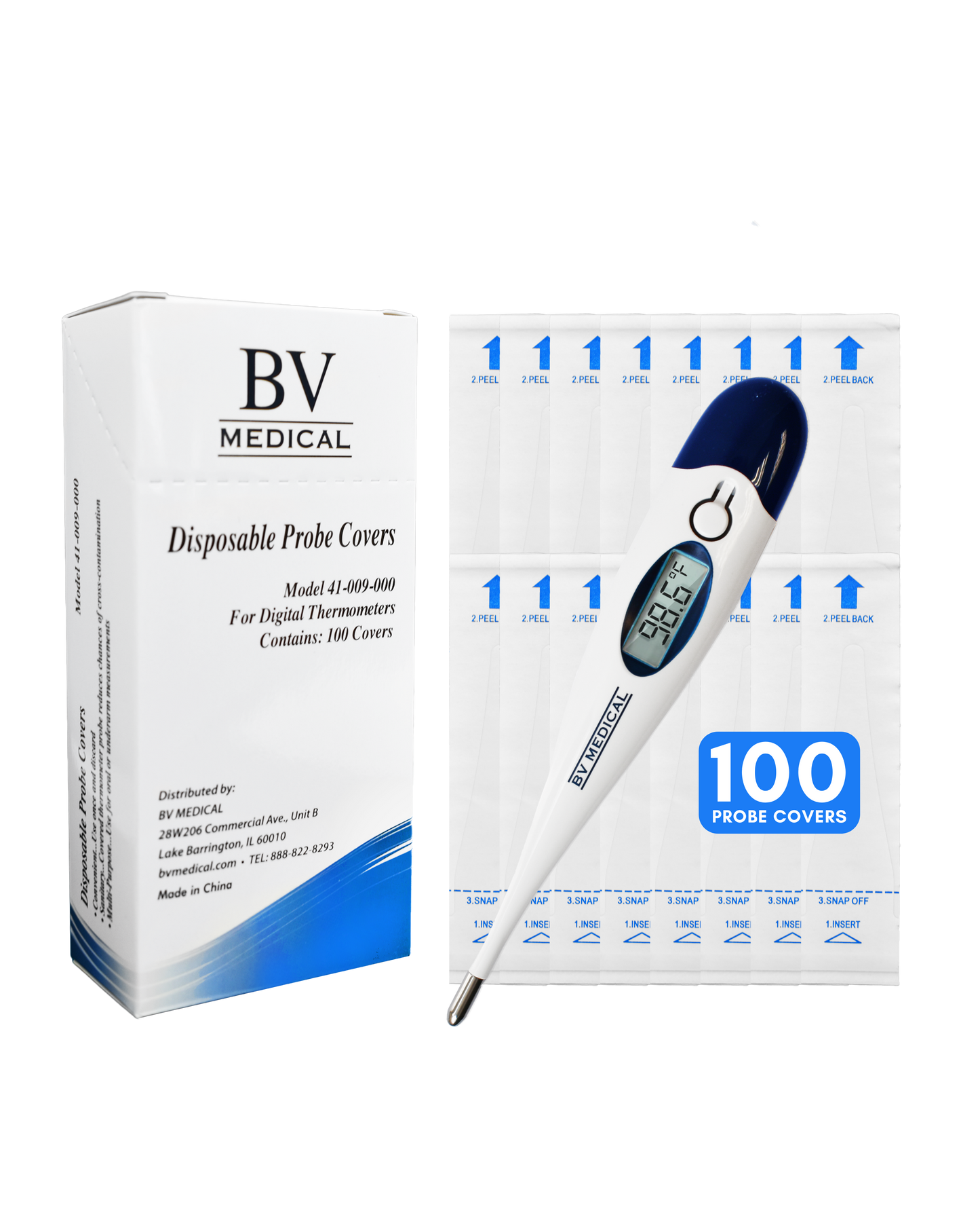 BV Medical Digital Thermometer with 100 Probe Covers