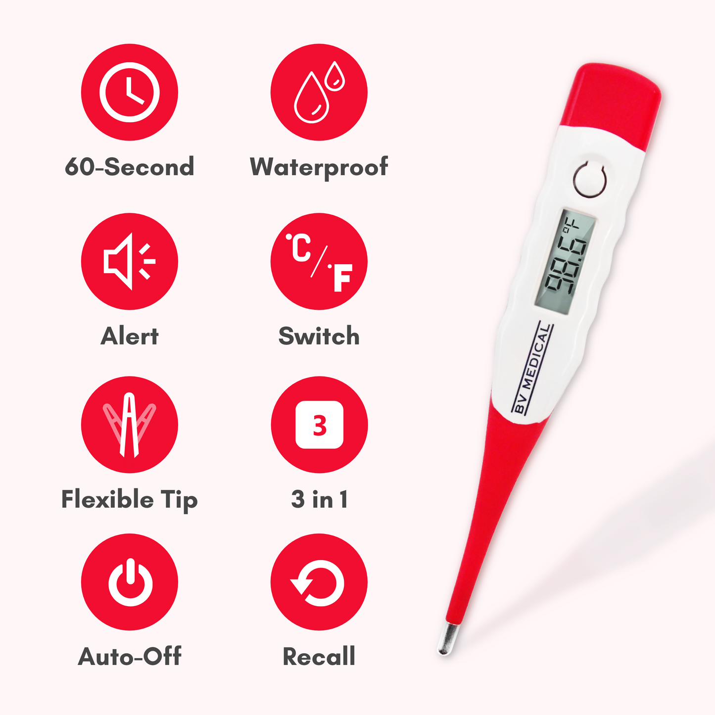 60-Second Waterproof Digital Thermometer with Flexible Tip