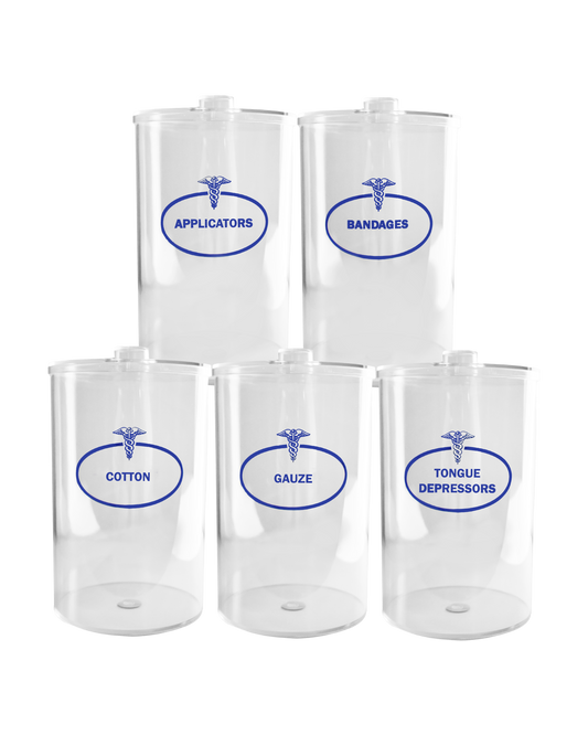 BV Medical Clear Sundry Jars Labeled Set of 5