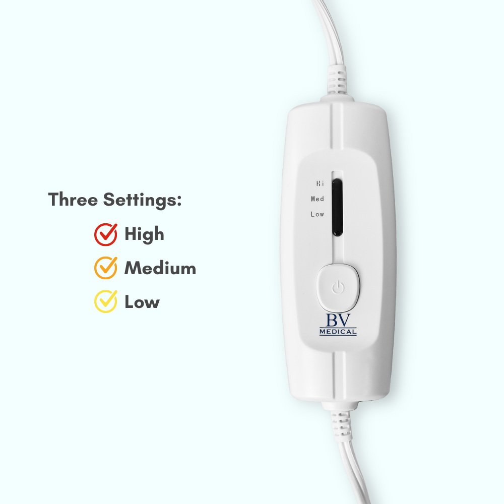 BV Medical 3-Settings Heating Pad Model 80-800-000-L front view with manual controls